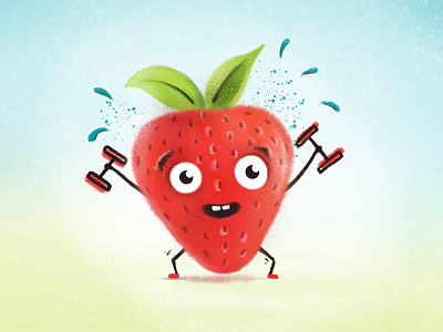 Workout Strawberry fruit health illustration lifting procreate strawberry training weights workout