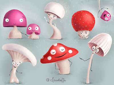 Mushrooms character cute grumpy happy illustration mascots mushroom procreate