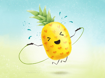 Skipping pineapple cute fitness happy illustration jump jump rope pineapple procreate skipping sport
