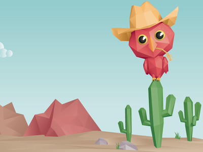 Owl in the wild west 3d cowboy desert illustration landscape owl polygon vector