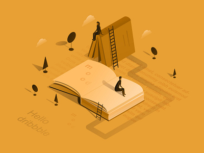 Hello dribbble! hello dribble illustration isometric illustration isometry mood orange vector