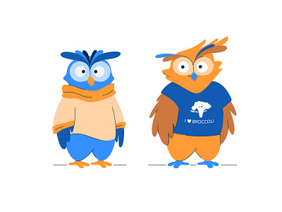 Twin Owls (character design) blue brown character characterdesign illustration owls vector vector art yellow