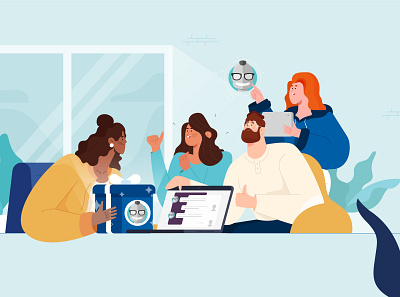 It’s Geekbot’s Fifth Birthday! animation character characterdesign characters design dribbble gift illustration illustrator meeting plants startup team