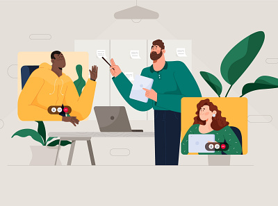 Remote work team! character characters design illustration illustrator plants remotework