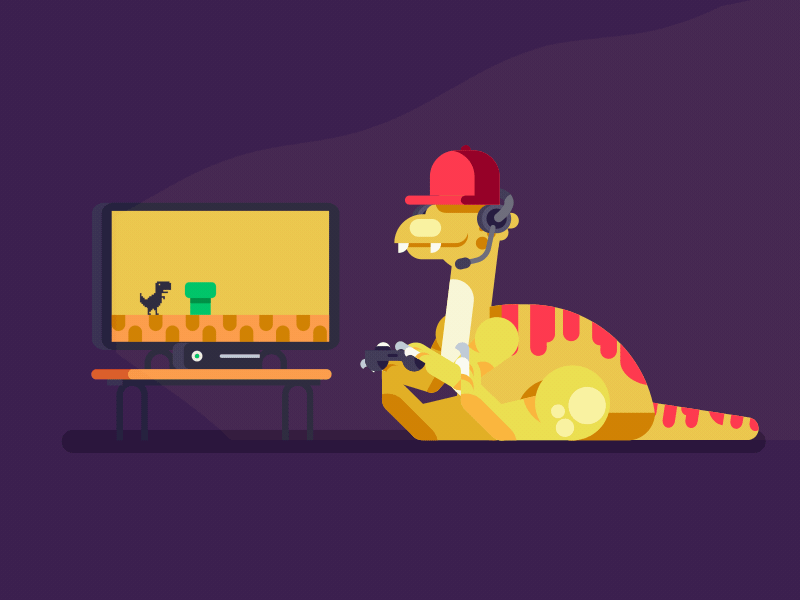 Dinosaur gamer animation character characters design icon illustration