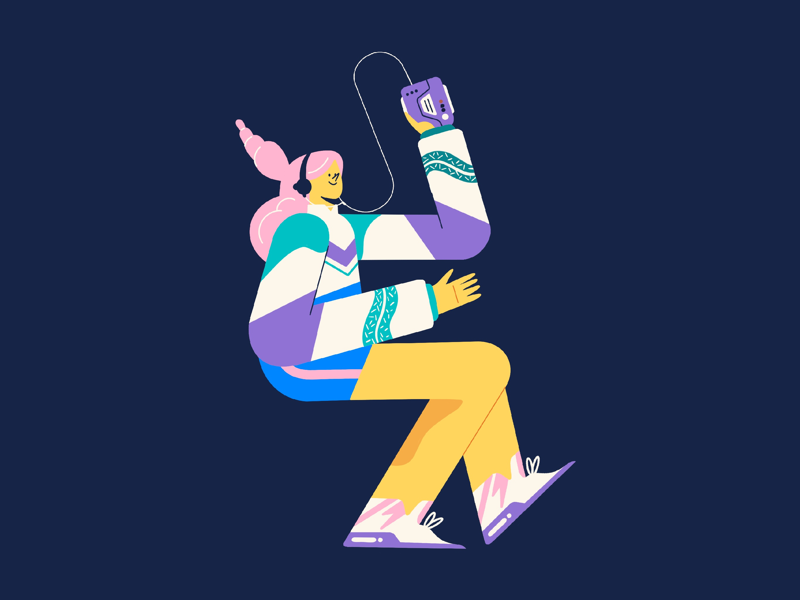 Letter E - Girl listening to music. by Carolina Contreras on Dribbble