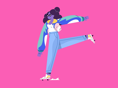 Letter F - Girl riding roller skates. 36daysoftype 80s animation character characters design dribbble illustration illustrator
