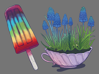 Popsicle and The cup flowers food illustration