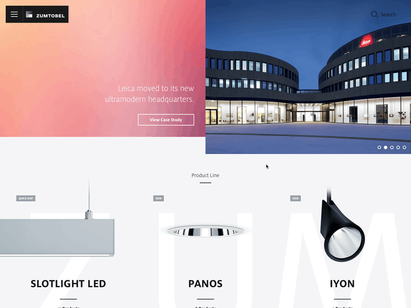 Zumtobel Homepage grid home page light products responsive