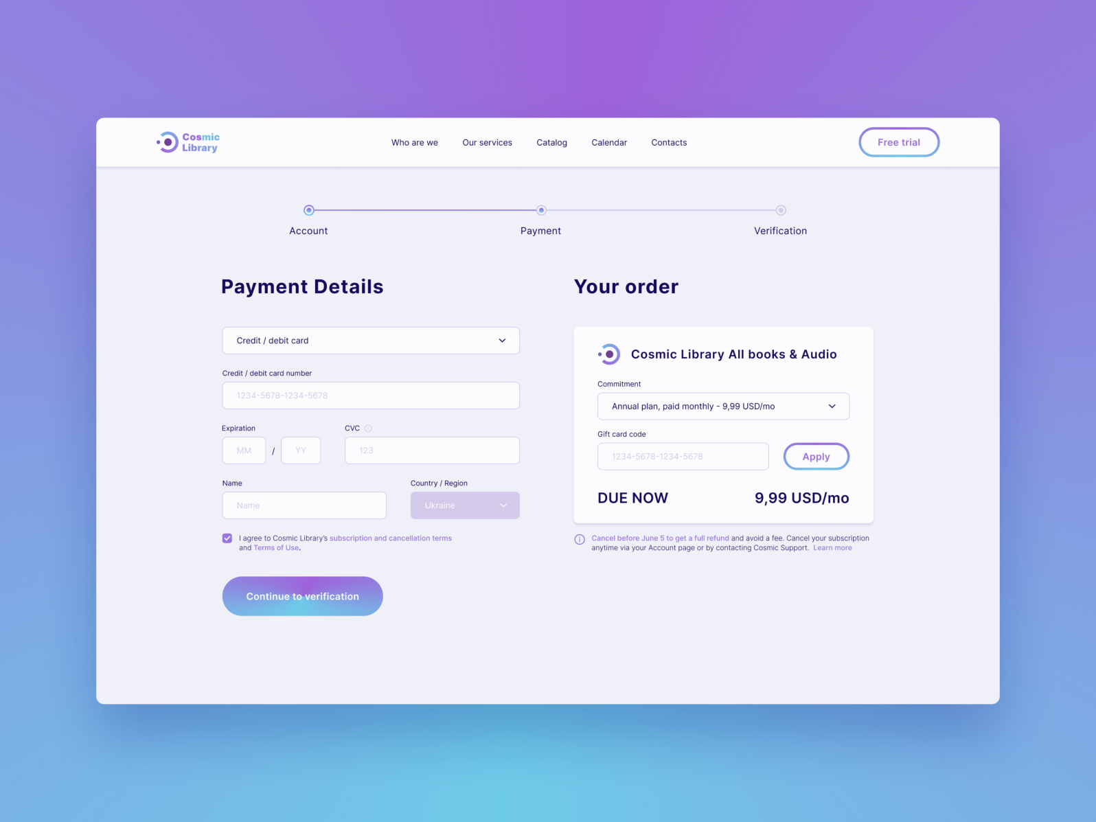 Library Payment Checkout Page by Anna Akinchyna on Dribbble
