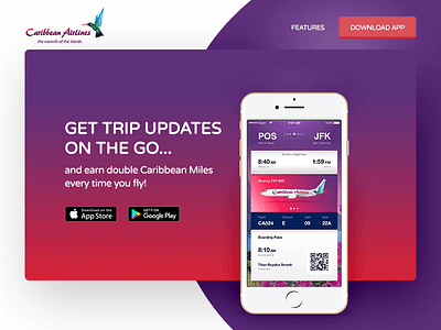 Caribbean Airlines App Landing Page airline app ios landing page mobile mobile app ticket