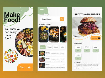 Food App Concept android android app android app design app app design apple card category dark dark ui food foodapp game design interface makefood uidesign uiux