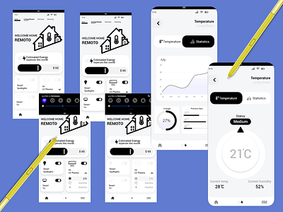 Smart Temperature Controller- UI Design android app app design apple black white card category dark ui game design interface remote smartui tempapp temperature ui ux uidesign uiux unique design uxdesign