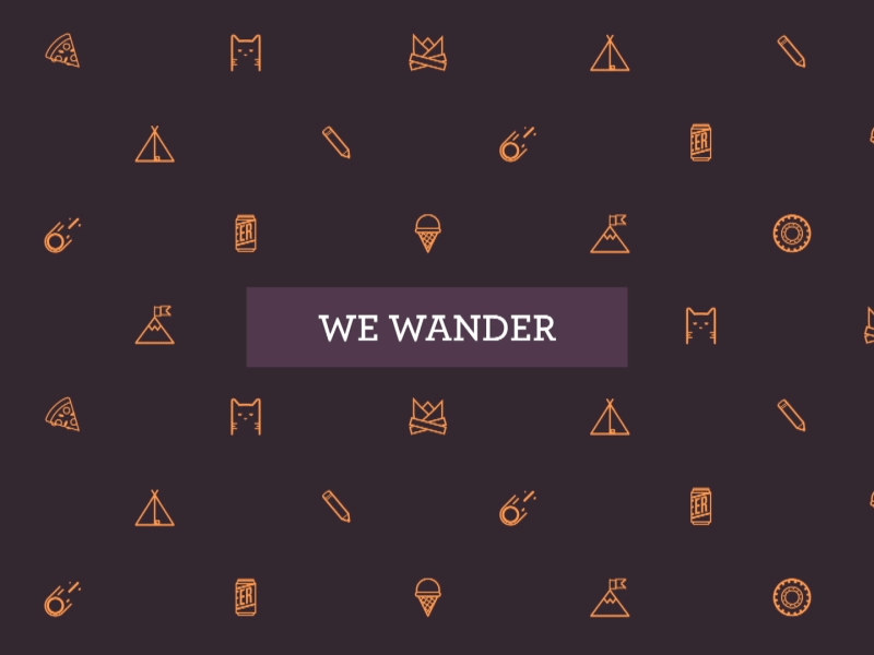 We Wander Reel beer cat comet fire ice cream iconography mountain pattern pizza reel tent tire