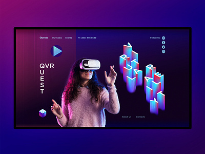 Landing page for virtual reality club. First screen.