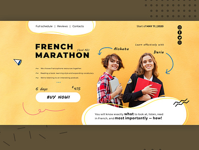 Online French Marathon. Single-page website. education firstscreen french marathon webdesign