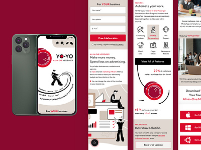 Landing page for All-in-one messenger Yo-Yo. Mobile version. adobe illustrator all in one branding messenger mobile app vectorart