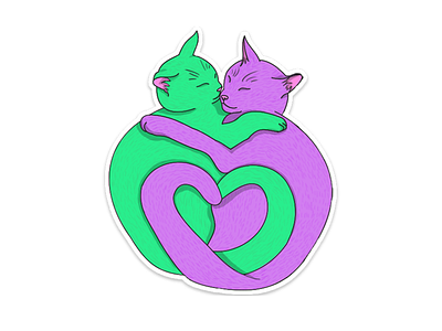 purpur-green hugs cat cats hug illustration love photoshop ps sticker