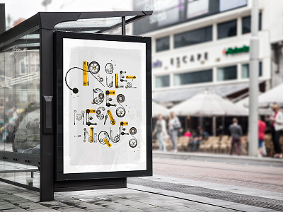 Typography mechanical affiche auto car jaune mechanical metal mécanique poster recyclage yellow