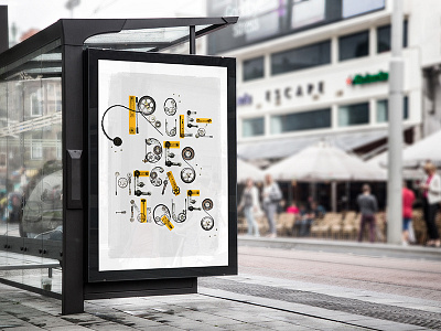 Typography mechanical affiche auto car jaune mechanical metal mécanique poster recyclage yellow