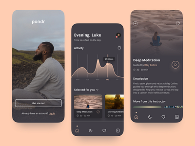 Pondr - Meditation App Concept app branding design graphic design icon imagery logo mobile typography ui ux vector