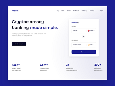 Financh - Fintech Landing Page Concept branding crypto cryptocurrency finance fintech home page landing page typography ui ux web web design website