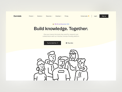 Correlab - Collaboration Platform Landing Page branding home page illustration landing page platform software typography ui web web design