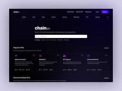 ChainAPI - Blockchain API Marketplace Concept api blockchain crypto defi e commerce landing page marketplace typography ui ux vector web design