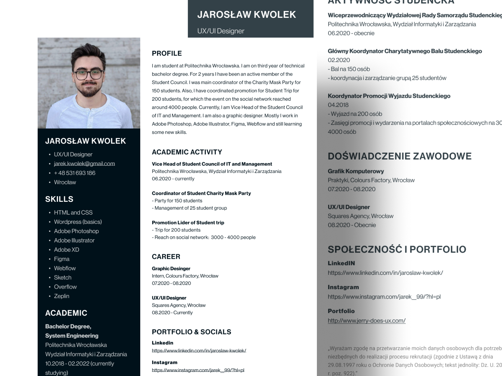 UX/UI Designer CV template by Jarek on Dribbble