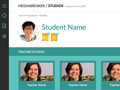 MediaBreaker Studios Student Profile with Badges brand color design mediabreaker minds on design lab nonprofit sketchapp thelamp webapp website