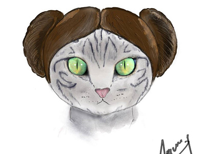 Our cat as Leia cat cateyes digital digital painting digitalart hair leia starwars