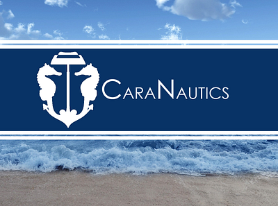 CaraNautics logo mockup anchor boat design flat logo nautical naval seahorse ship