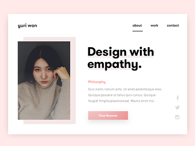 Yuri Won - Portfolio clean dailyui interface korean minimal pink portfolio simple ui visual