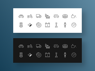 Vehicles, Parts and Filters Icons