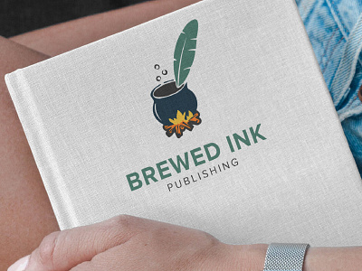 Publishing house logo brewed cooking pot fire ink logo publishing quill
