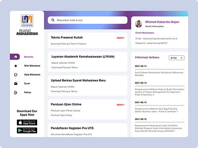 Student Nusa Mandiri Redesign campus redesign revamp student ui website