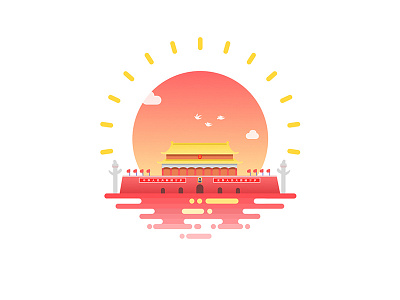 Tiananmen Square drawing illustration red square sun tiananmen