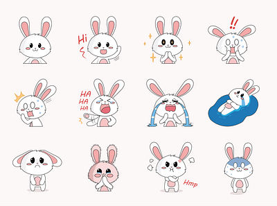 Bunnymoji 2d app bunny character chat cute emoji emoji set emoticon illustration sticker