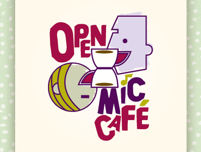 Open Mic Cafe cafe coffee geometric shape people illustration logo