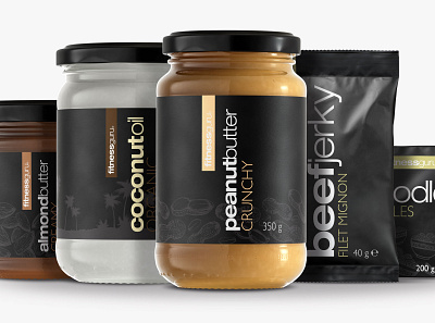 Brand Identity for Fitnessguru Functional Food product line brand identity cpg creative design food and drink graphic design label packaging minimalistic organic food packaging design