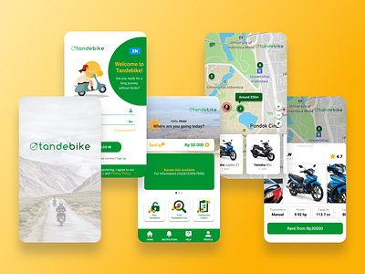 Tandebike: Motorcyle Rent App app art branding design flat illustration illustrator logo ui ux