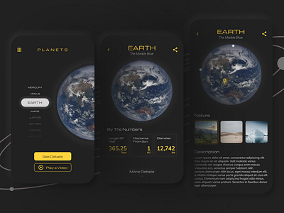 P L A N E T S app app design application art black dark theme design figma flat mobile mobile app mobile design mockup planet space ui uiux