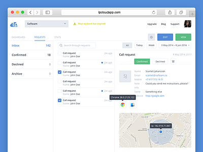 LPCloud Requests chart dashboard flat landing page lpcloud mail safari sleek softeam ui ux web