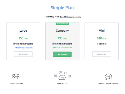 Pricing get started landing page lpcloud plan plans price page pricing softeam web