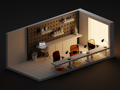 Oak's Office 3d blender illustration isometric lowpoly office render retro room