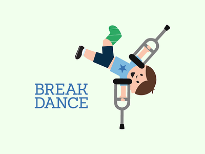 Break Dance boy cast crutches dance illustration