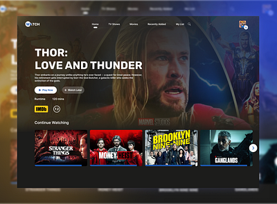 Movie Streaming Website UI application design marvel movie netflix streaming thor ui ux webdesign