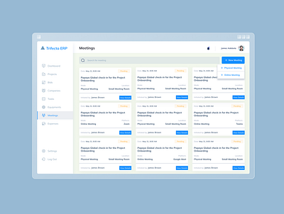 Meetings Datatable- ERP crm dashboard design erp figma ui webapp webdesign