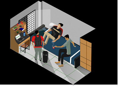 illustration  of friends leaving hall