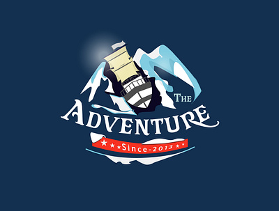 Adventure logo combination mark adventure blue background hill ice icehill river sail sailing ship ship